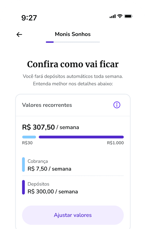 Tela de configuração de depósitos recorrentes